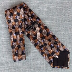 Ermenegildo Zegna Men's Tie 100% Silk Geometric Blue Brown Black Gray